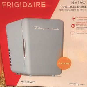 Frigidaire retro mini beverage refrigerator, blue, holds 6 cans